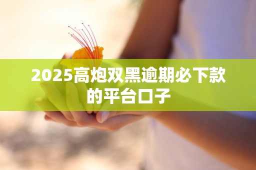 2025高炮双黑逾期必下款的平台口子