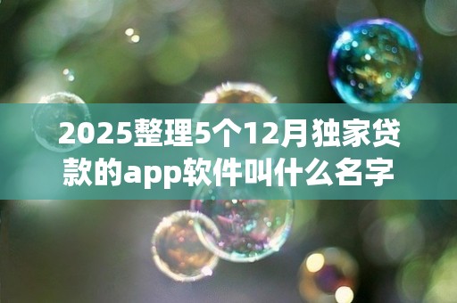 2025整理5个12月独家贷款的app软件叫什么名字
