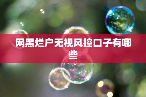 网黑烂户无视风控口子有哪些 网黑烂户无视风控口子有哪些