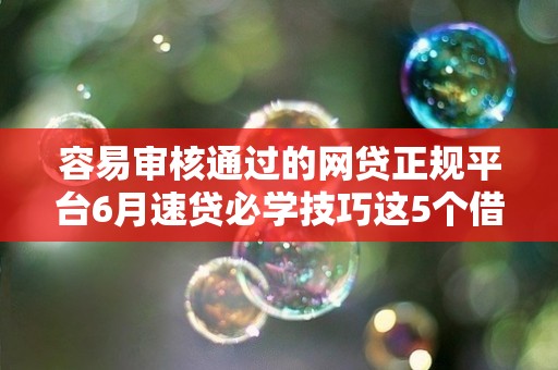容易审核通过的网贷正规平台6月速贷必学技巧这5个借款秒下对资质要求不高的口子